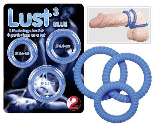 Lust three kroužky na penis - modré Lust