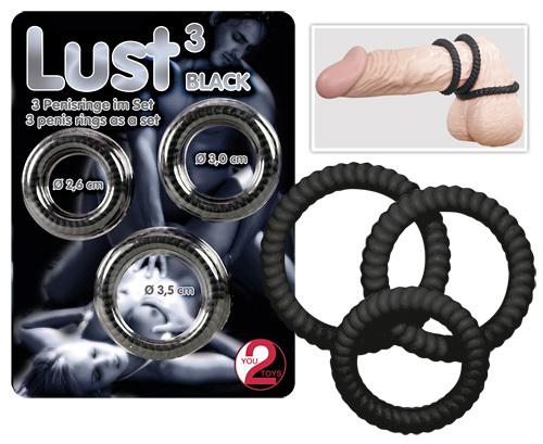 Lust three kroužky na penis - černé Lust