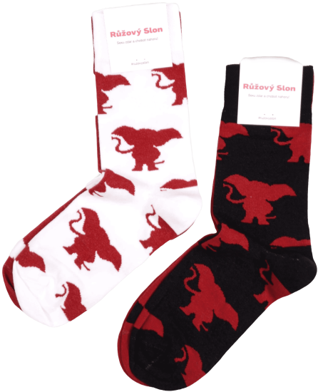 Merch – hravé sloní ponožky černé Růžový Slon (3 ks)
