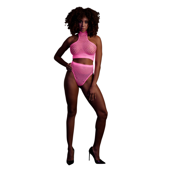 Rolák a kalhotky s vysokým pasem v neonu - Jedna velikost - Neonově růžová