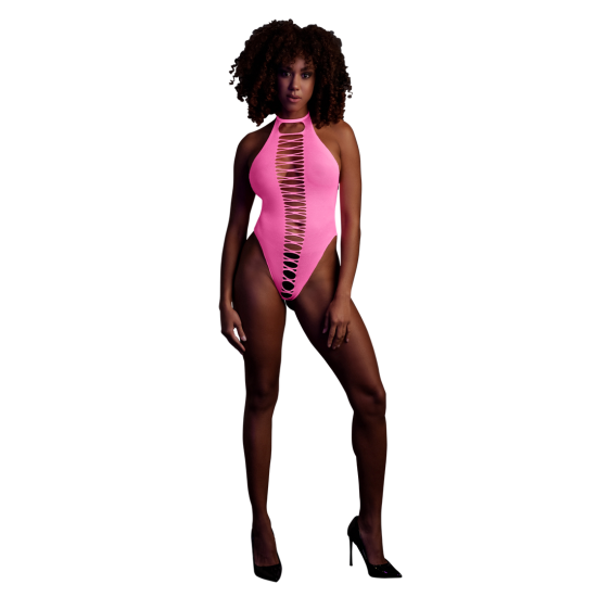 Body s vysokým vykrojením - Jedna velikost - Neonová růžová