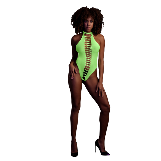 Vysoký střih Body - Jedna velikost - Neonově zelená