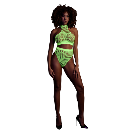 Roláček a kalhotky s vysokým pasem - Jedna velikost - Neonově zelené