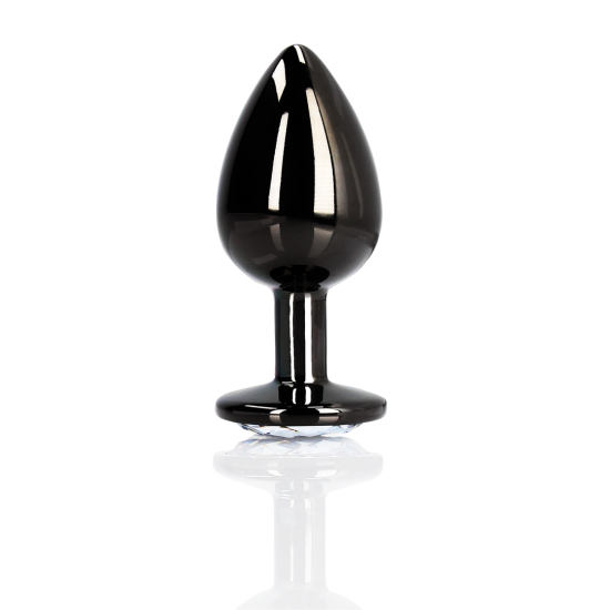 Anální kolík s drahokamem - Velký - Gunmetal/Diamond