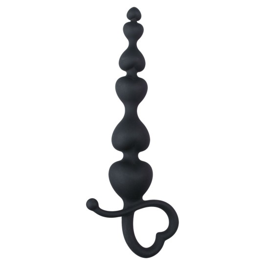 EASYTOYS ANAL COLLECTION Černé anální korálky s rukojetí ve tvaru srdce