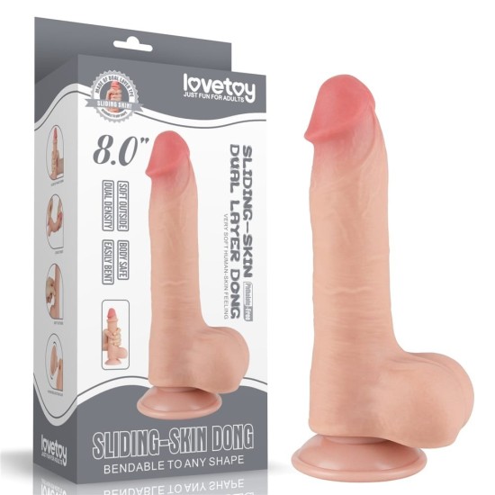8'' Dildo s dvojitou vrstvou a posuvnou kůží - Přirozený odstín