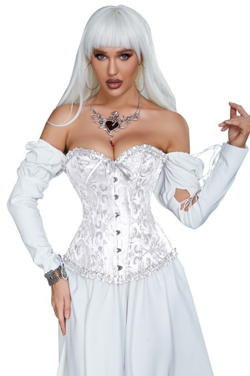 12 Pieces Soft Steel Bones White Sexy Jacquard Palace Style Corset 2XL