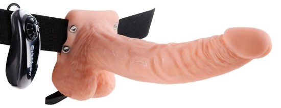 9palcový vibrační Dutý Strap-on s Varlaty